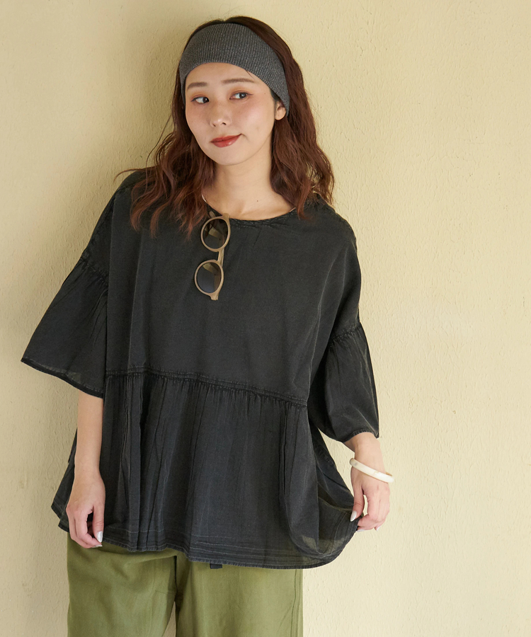 CUBE SUGAR(キューブシュガー) |【春新作】インド キャンブリック アシッド加工 前後2Way ギャザーシャツ