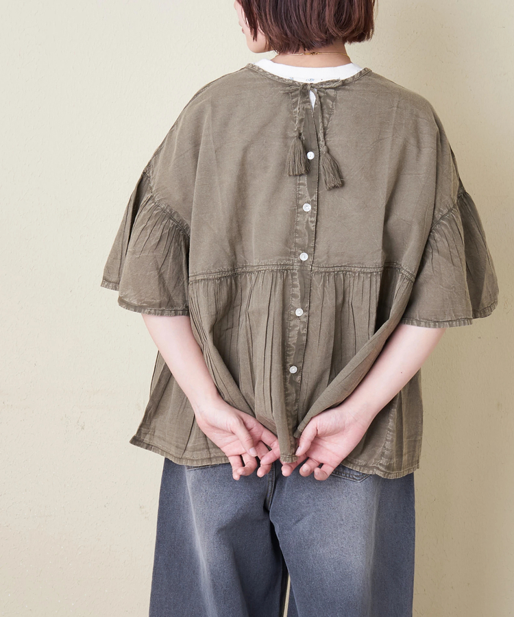 CUBE SUGAR(キューブシュガー) |【春新作】インド キャンブリック アシッド加工 前後2Way ギャザーシャツ