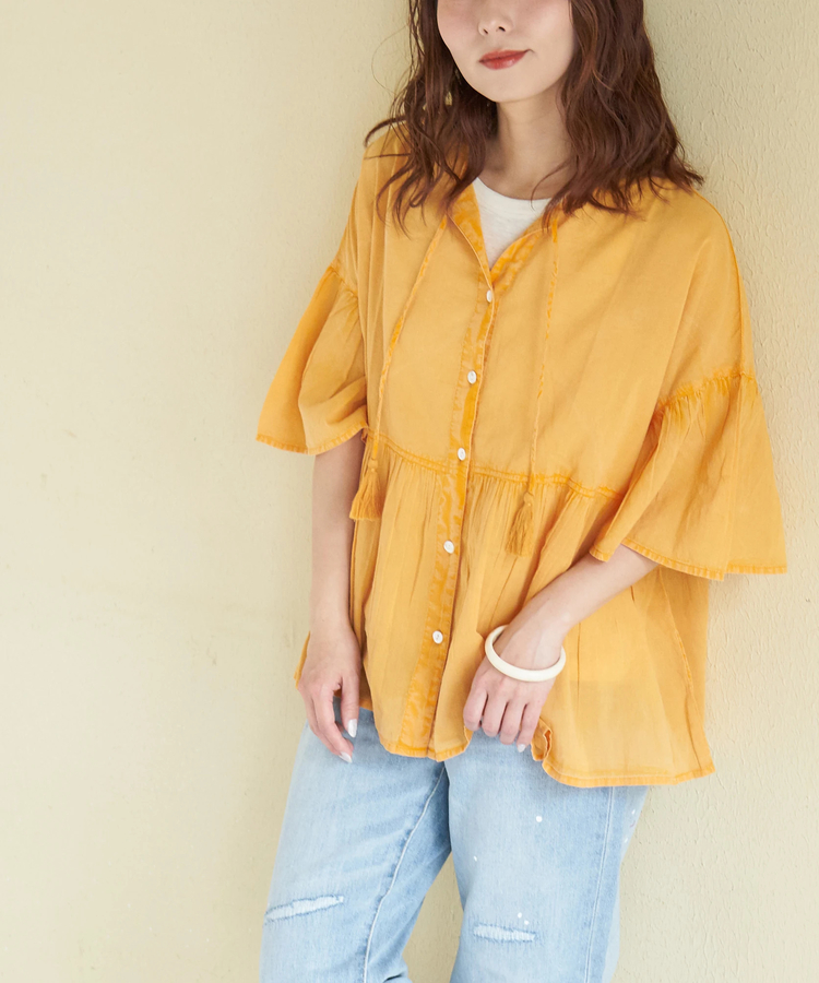CUBE SUGAR(キューブシュガー) |【春新作】インド キャンブリック アシッド加工 前後2Way ギャザーシャツ