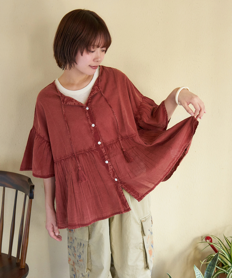 CUBE SUGAR(キューブシュガー) |【春新作】インド キャンブリック アシッド加工 前後2Way ギャザーシャツ