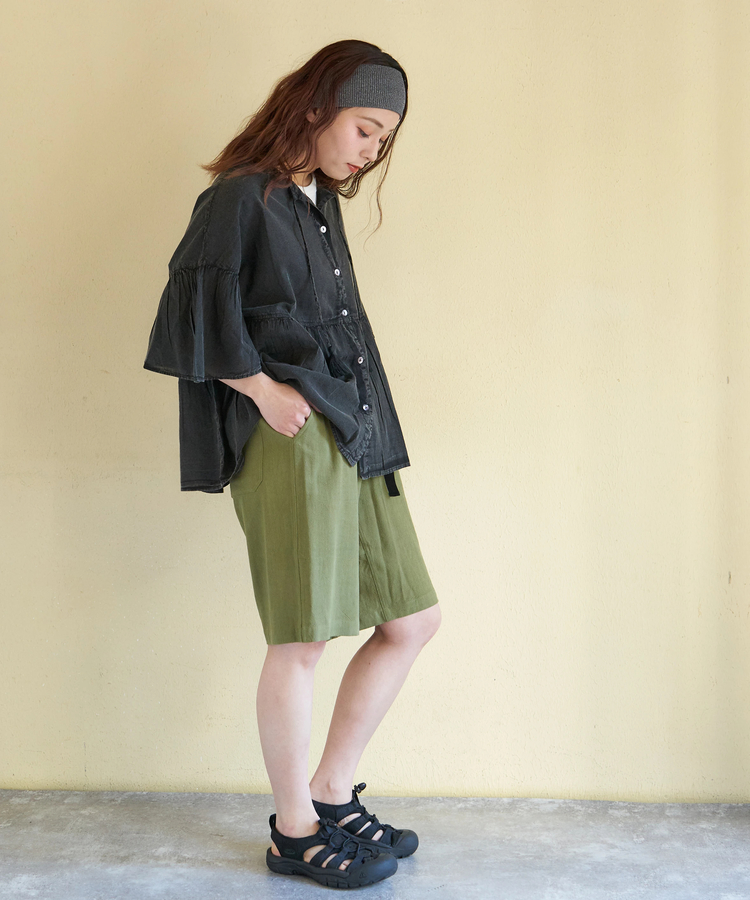 CUBE SUGAR(キューブシュガー) |【春新作】インド キャンブリック アシッド加工 前後2Way ギャザーシャツ
