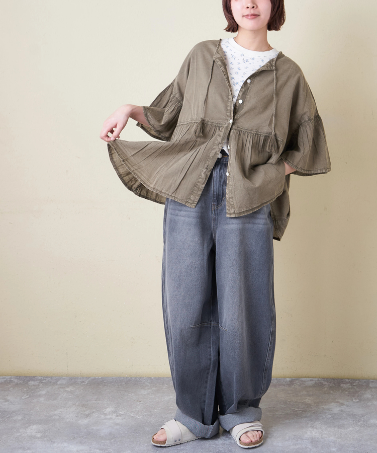 CUBE SUGAR(キューブシュガー) |【春新作】インド キャンブリック アシッド加工 前後2Way ギャザーシャツ
