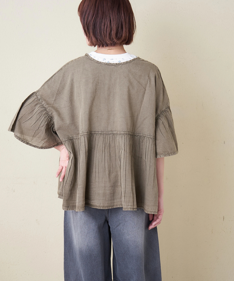 CUBE SUGAR(キューブシュガー) |【春新作】インド キャンブリック アシッド加工 前後2Way ギャザーシャツ