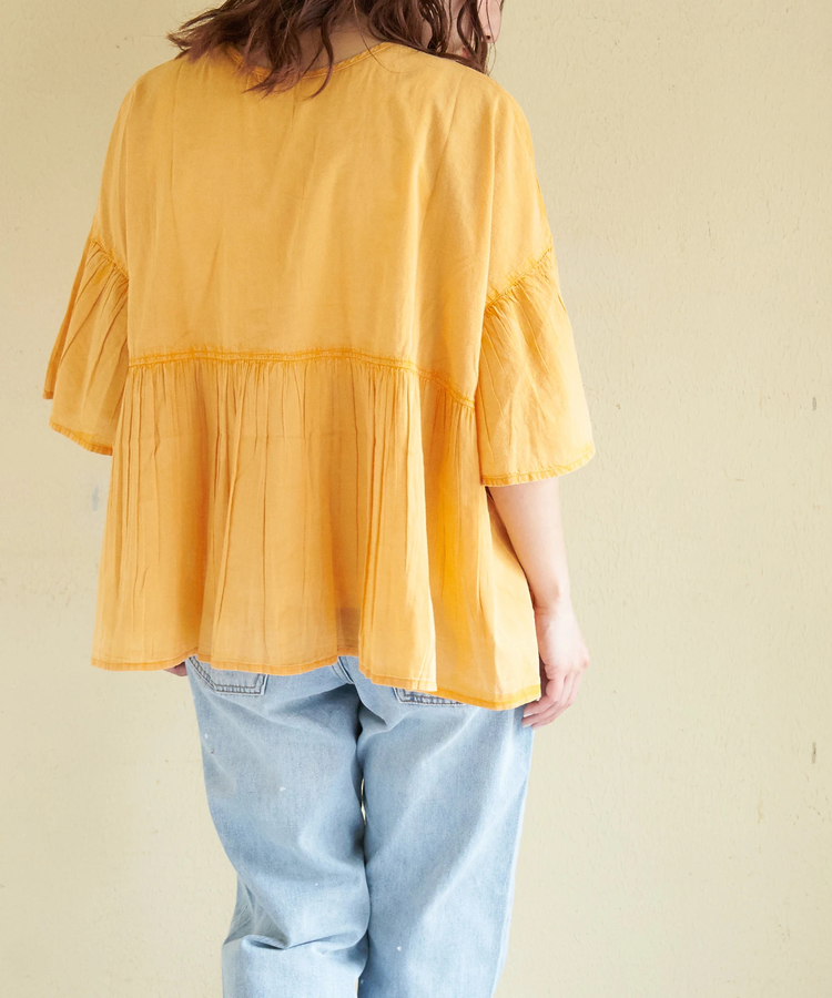 CUBE SUGAR(キューブシュガー) |【春新作】インド キャンブリック アシッド加工 前後2Way ギャザーシャツ