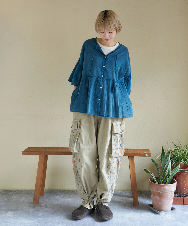 CUBE SUGAR(キューブシュガー) |【春新作】インド キャンブリック アシッド加工 前後2Way ギャザーシャツ