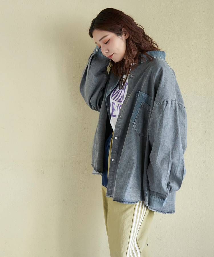 CUBE SUGAR(キューブシュガー) |【春新作】デニム使い ピグメント染 配色 ビッグシャツ