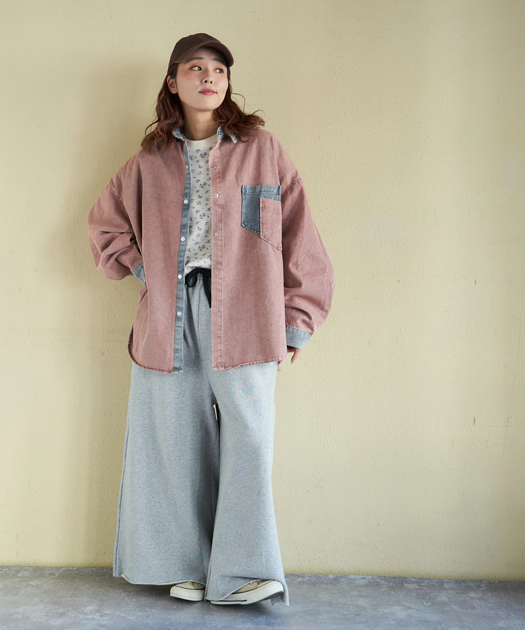 CUBE SUGAR(キューブシュガー) |【春新作】デニム使い ピグメント染 配色 ビッグシャツ