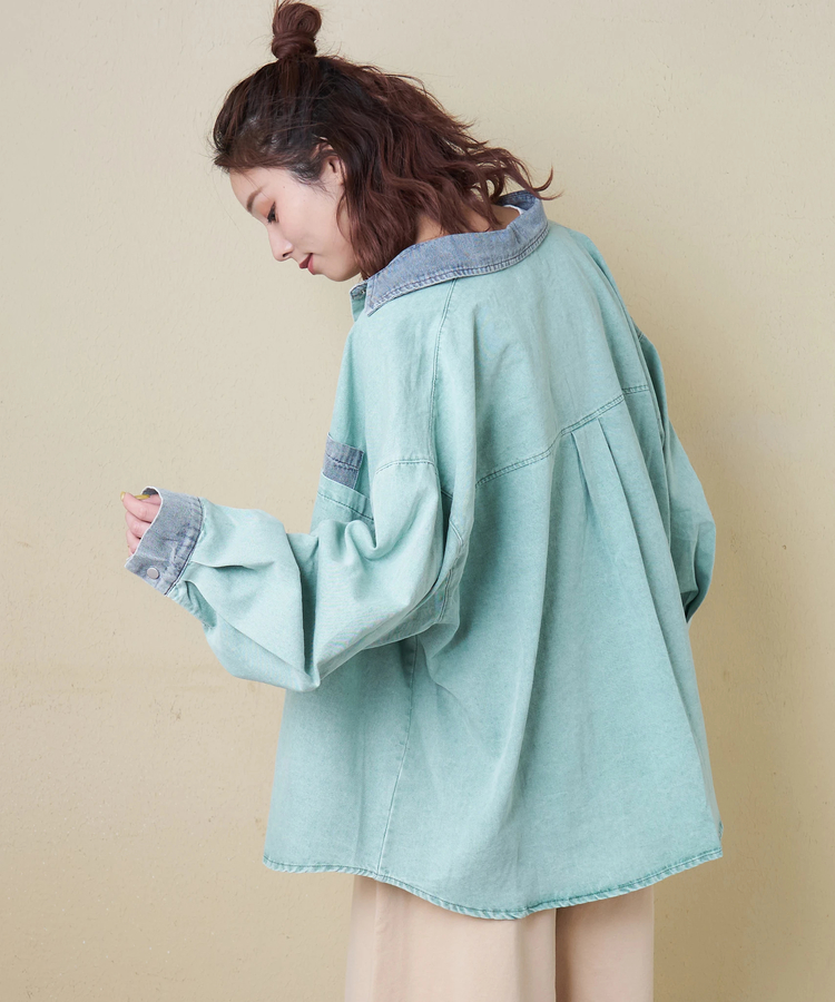 CUBE SUGAR(キューブシュガー) |【春新作】デニム使い ピグメント染 配色 ビッグシャツ