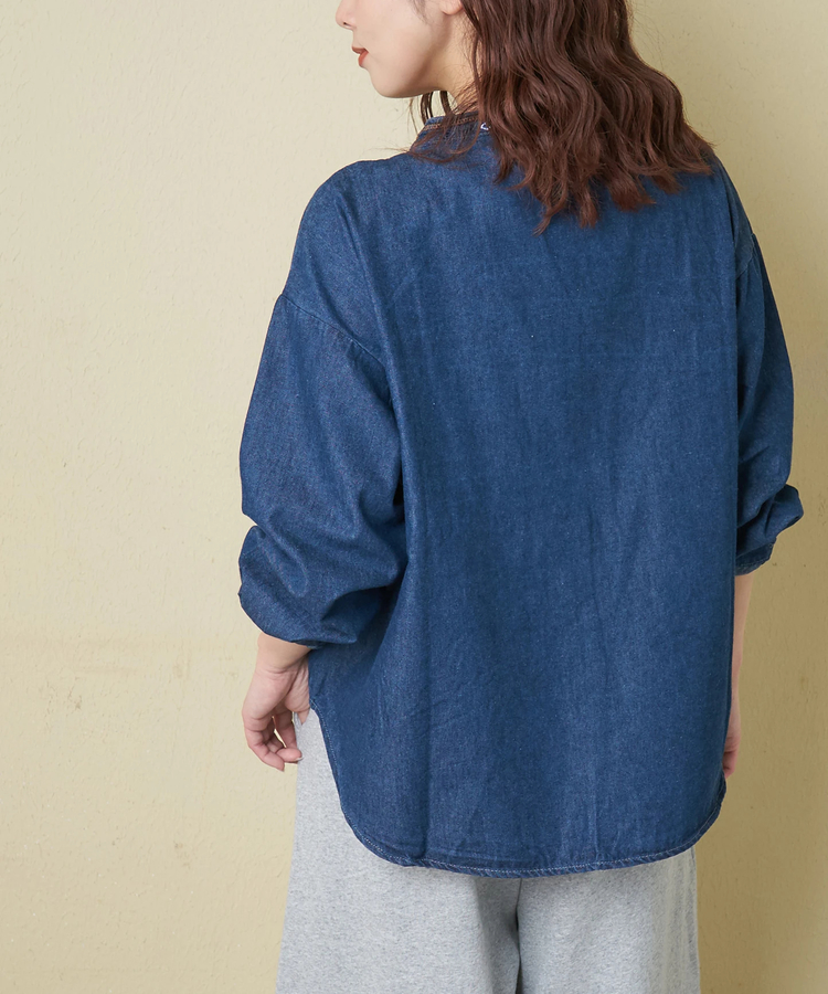 CUBE SUGAR(キューブシュガー) |【春新作】デニム 刺繍 スタンドカラー シャツ