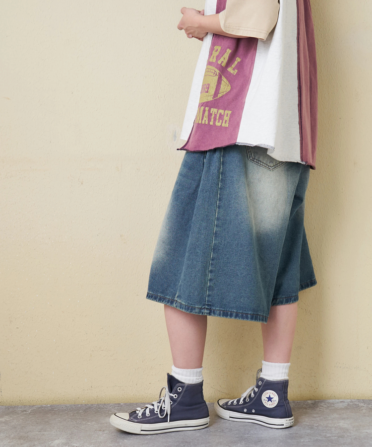 CUBE SUGAR(キューブシュガー) |【3/18まで!スプリングフェア 】【春新作】デニム サイド タック ワイド ハーフパンツ