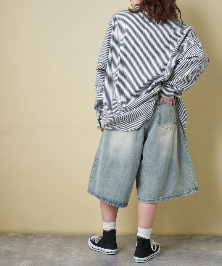CUBE SUGAR(キューブシュガー) |【3/18まで!スプリングフェア 】【春新作】デニム サイド タック ワイド ハーフパンツ