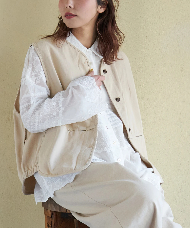 CUBE SUGAR(キューブシュガー) |【春新作】コットン ツイル Vネック ベスト