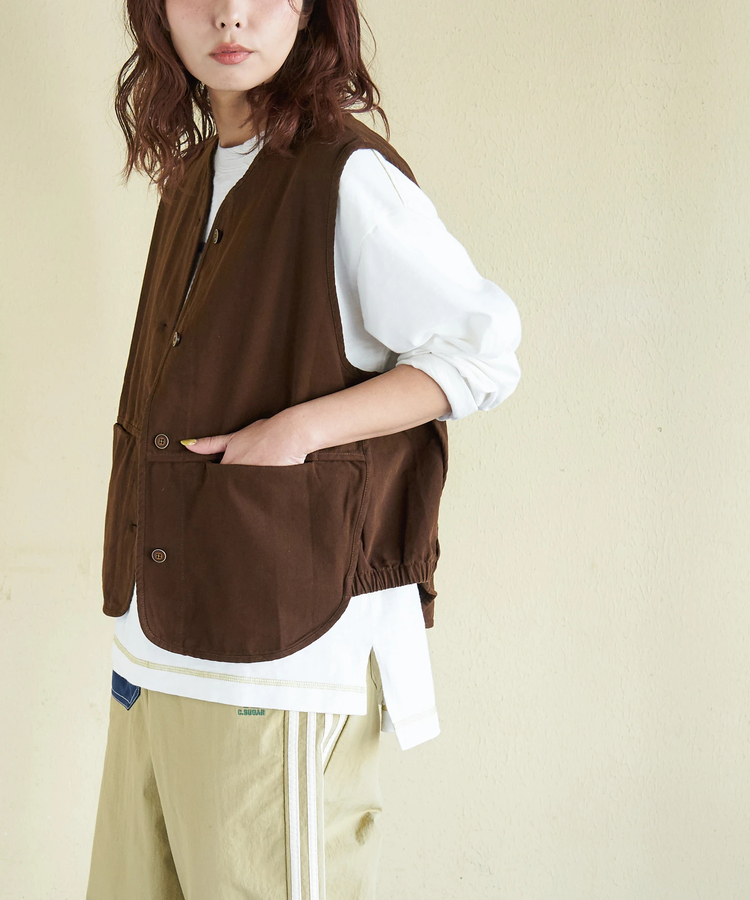 CUBE SUGAR(キューブシュガー) |【春新作】コットン ツイル Vネック ベスト