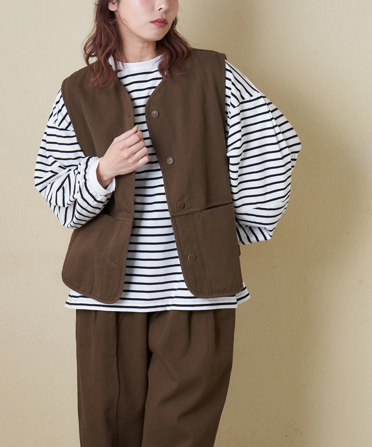 CUBE SUGAR(キューブシュガー) |【春新作】コットン ツイル Vネック ベスト