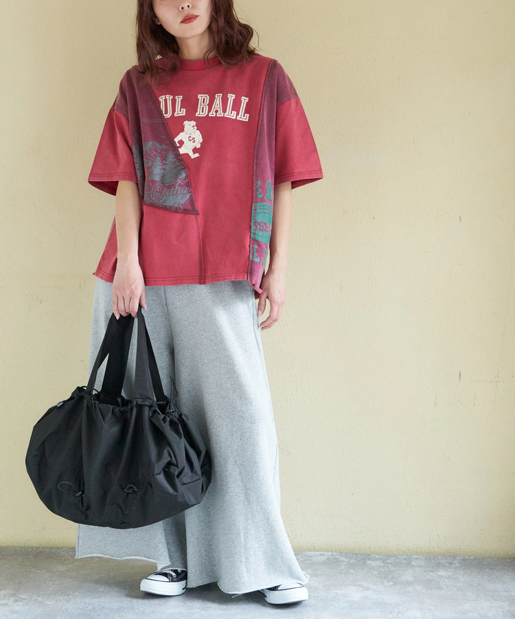 CUBE SUGAR(キューブシュガー) |【春新作】21/-天竺 パウダー加工 リメイク風 切替 Tシャツ