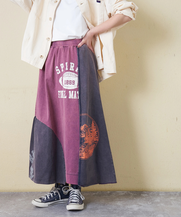 CUBE SUGAR(キューブシュガー) |【春新作】21/-天竺 パウダー加工 リメイク風 切替 スカート