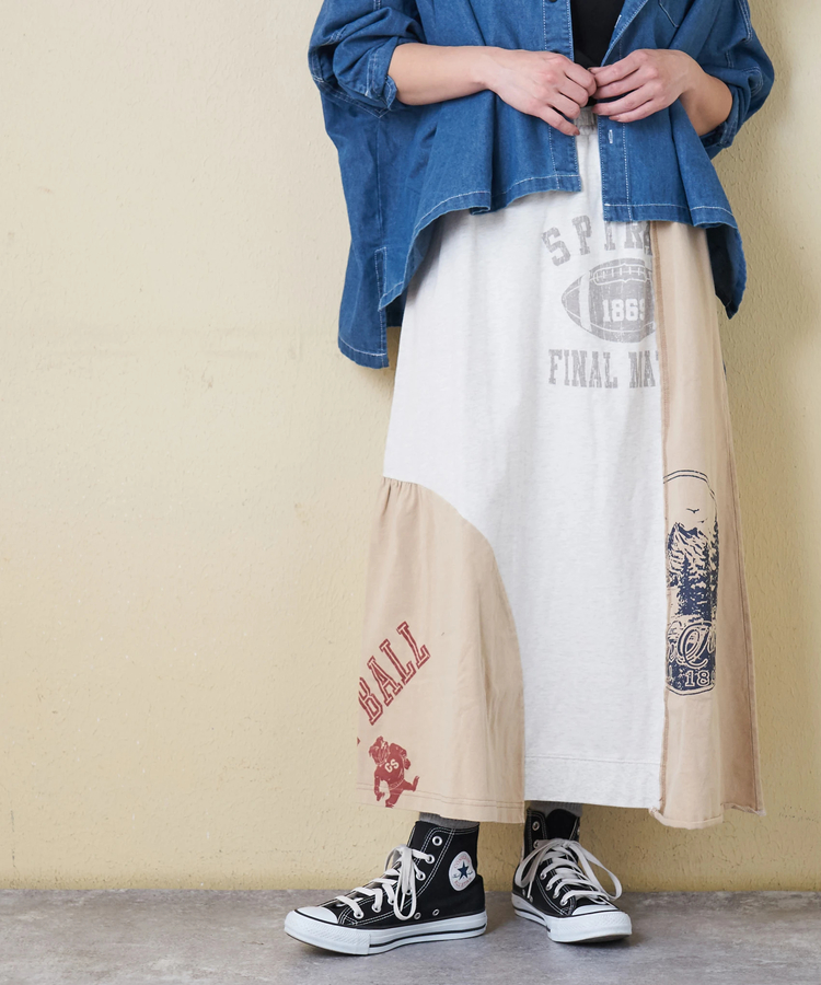 CUBE SUGAR(キューブシュガー) |【春新作】21/-天竺 パウダー加工 リメイク風 切替 スカート