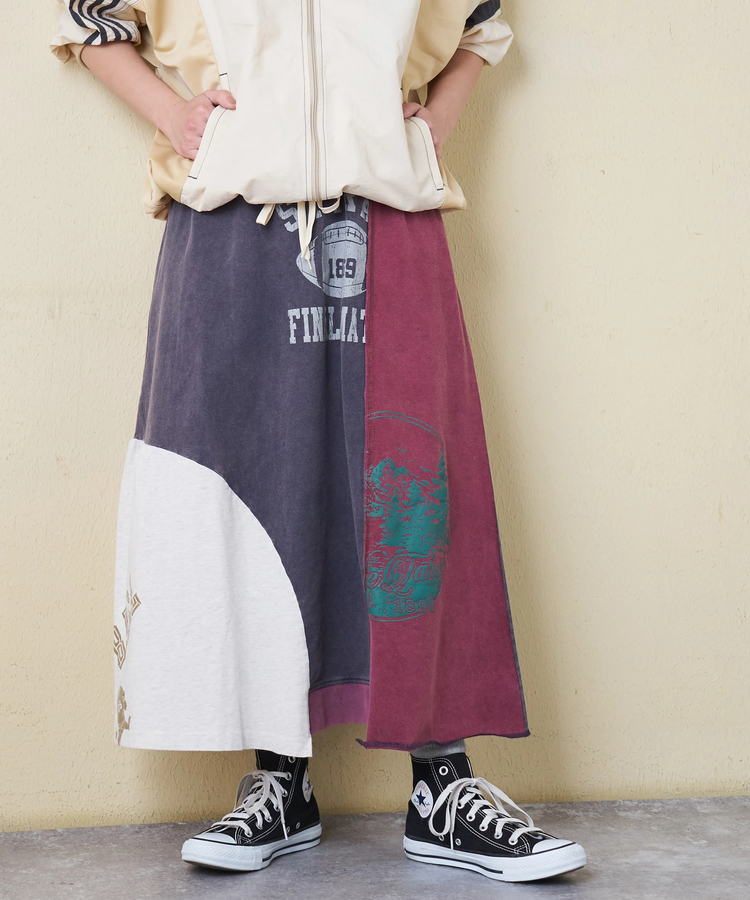 CUBE SUGAR(キューブシュガー) |【春新作】21/-天竺 パウダー加工 リメイク風 切替 スカート