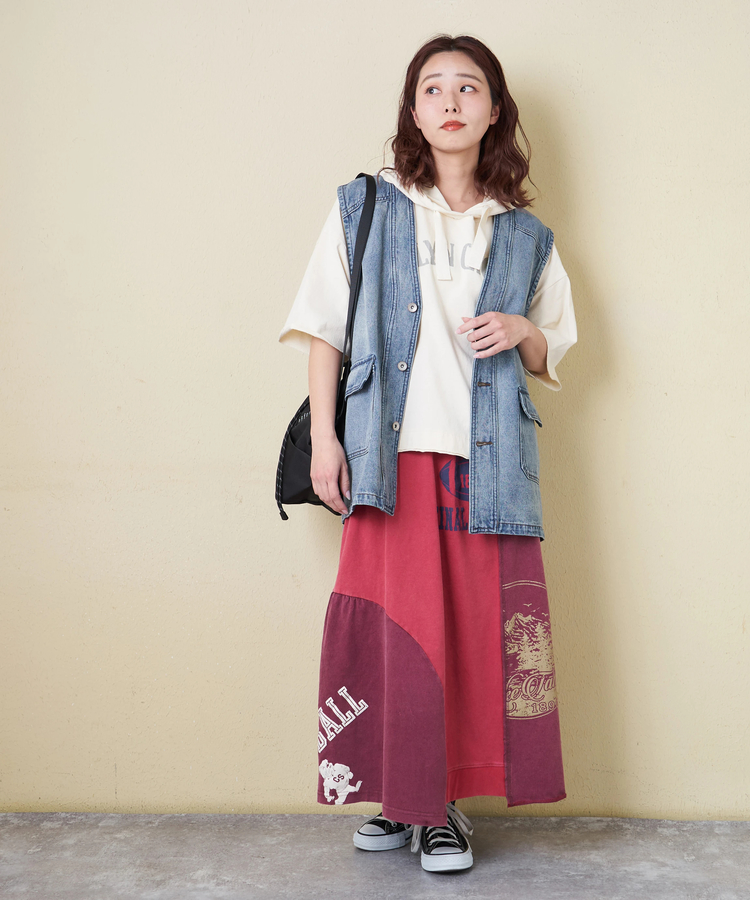 CUBE SUGAR(キューブシュガー) |【春新作】21/-天竺 パウダー加工 リメイク風 切替 スカート