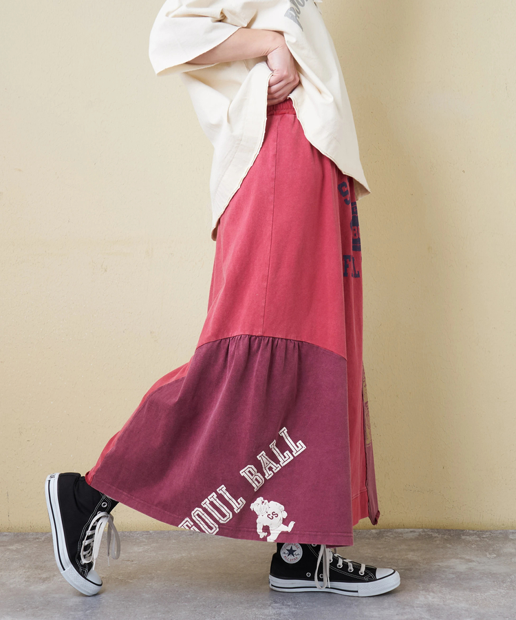 CUBE SUGAR(キューブシュガー) |【春新作】21/-天竺 パウダー加工 リメイク風 切替 スカート