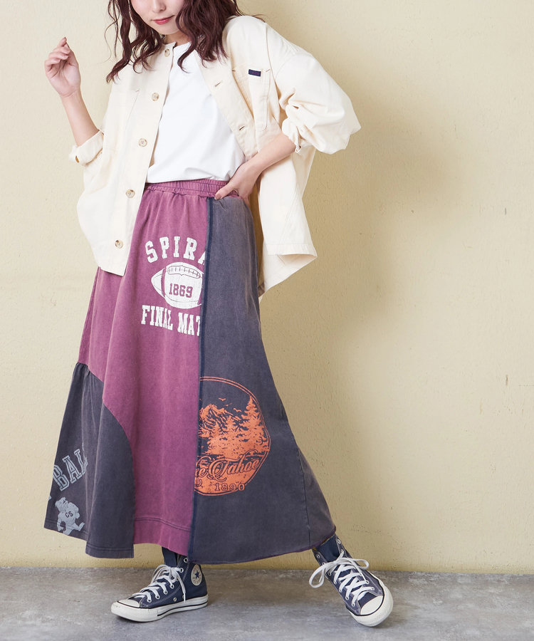 CUBE SUGAR(キューブシュガー) |【春新作】21/-天竺 パウダー加工 リメイク風 切替 スカート