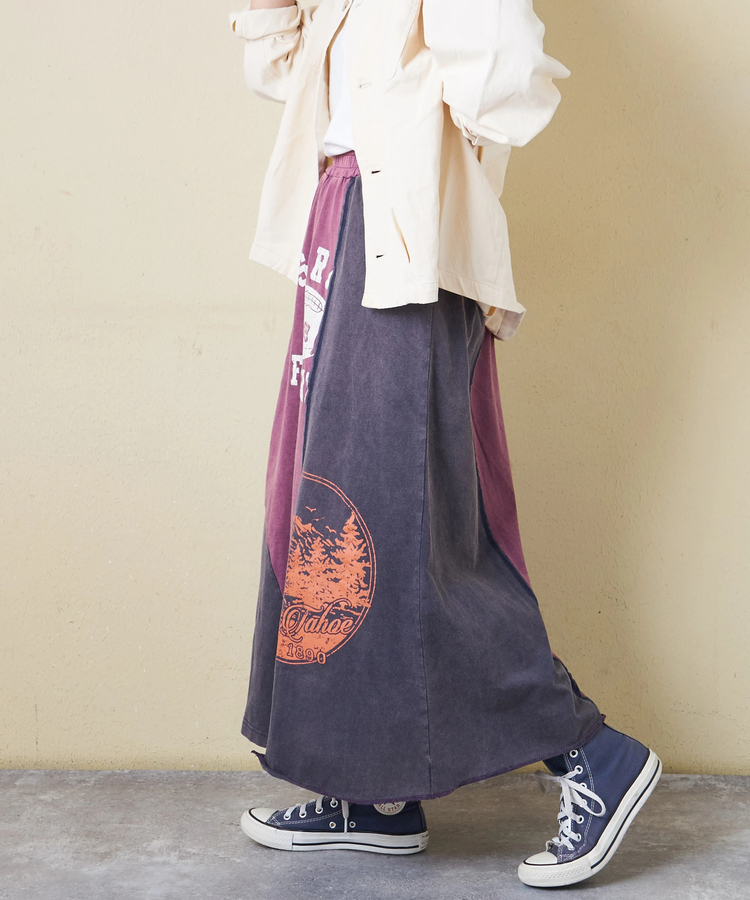 CUBE SUGAR(キューブシュガー) |【春新作】21/-天竺 パウダー加工 リメイク風 切替 スカート