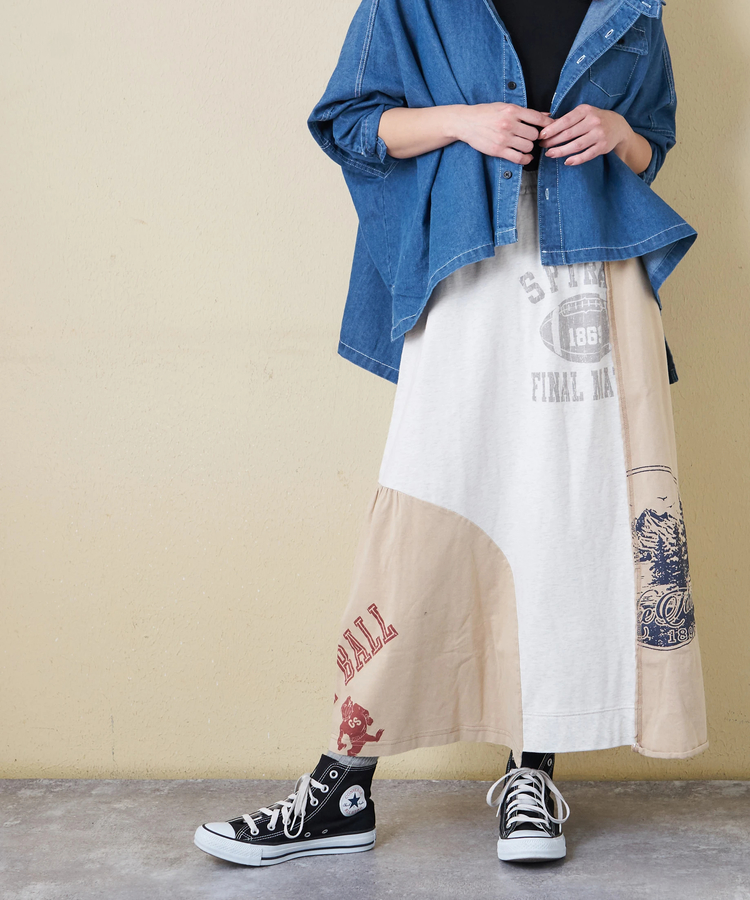 CUBE SUGAR(キューブシュガー) |【春新作】21/-天竺 パウダー加工 リメイク風 切替 スカート