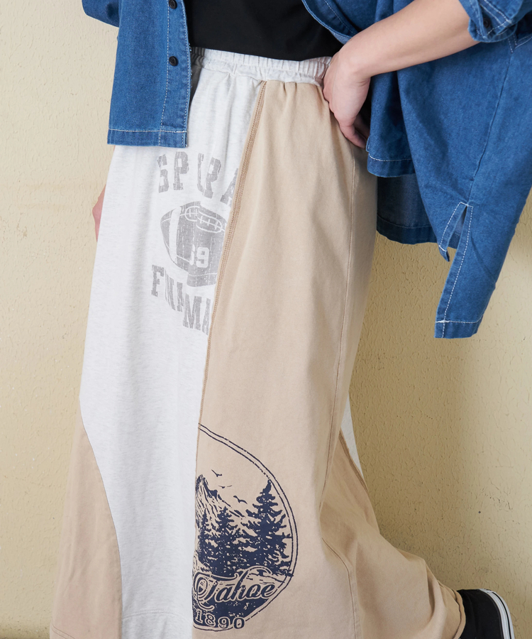 CUBE SUGAR(キューブシュガー) |【春新作】21/-天竺 パウダー加工 リメイク風 切替 スカート