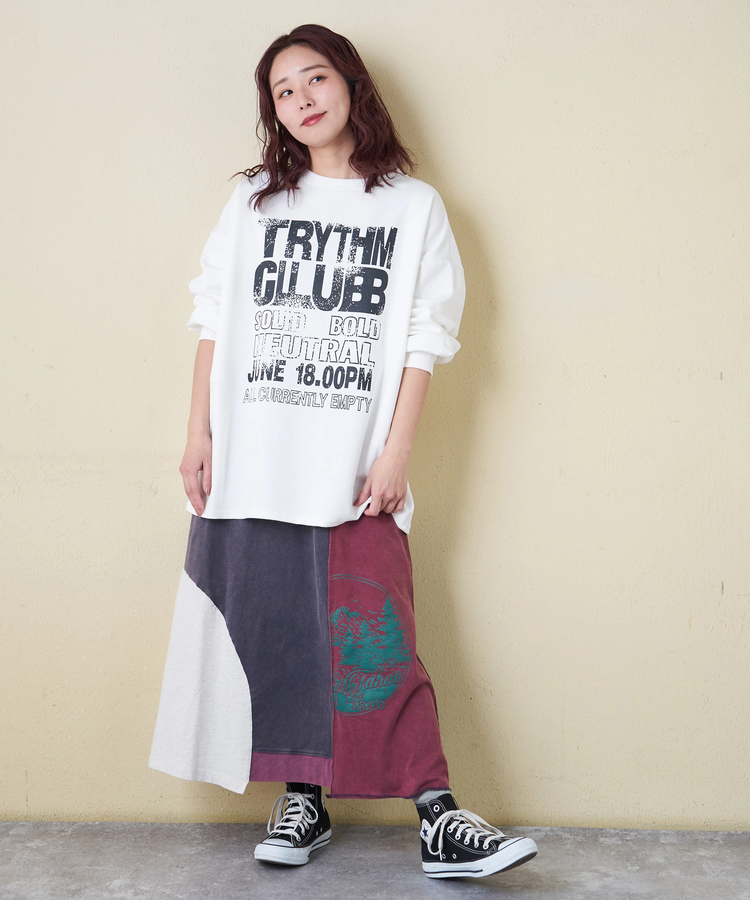 CUBE SUGAR(キューブシュガー) |【春新作】21/-天竺 パウダー加工 リメイク風 切替 スカート