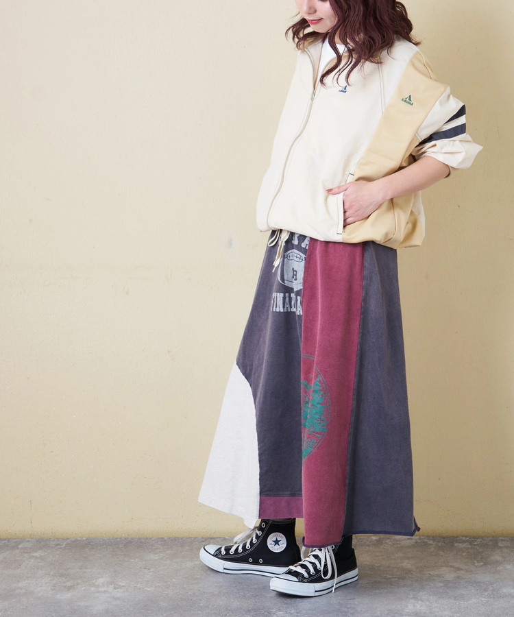 CUBE SUGAR(キューブシュガー) |【春新作】21/-天竺 パウダー加工 リメイク風 切替 スカート