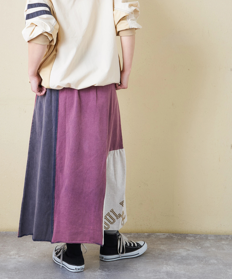 CUBE SUGAR(キューブシュガー) |【春新作】21/-天竺 パウダー加工 リメイク風 切替 スカート