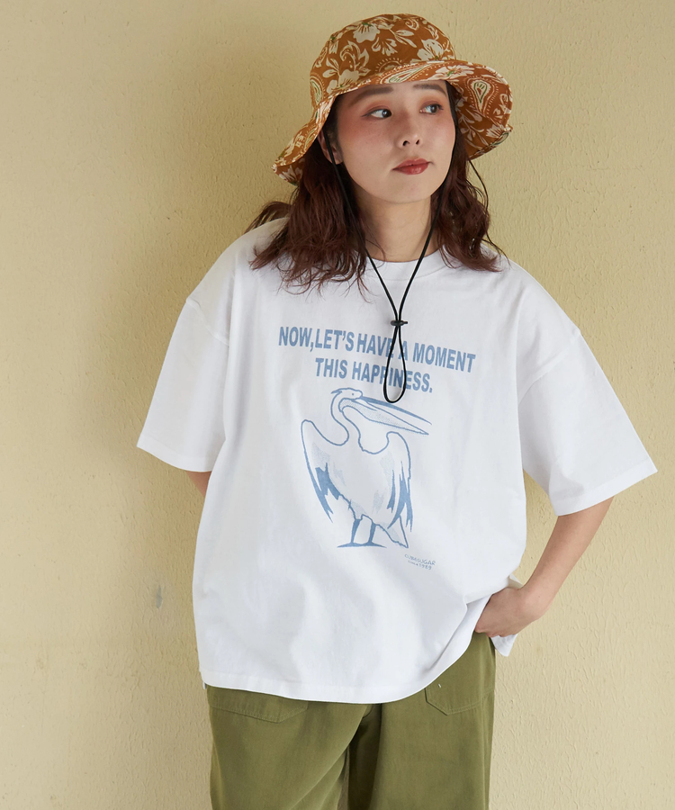 CUBE SUGAR(キューブシュガー) |【春新作】20/-OE天竺 ペリカン プリント Tシャツ