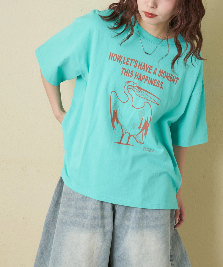 CUBE SUGAR(キューブシュガー) |【春新作】20/-OE天竺 ペリカン プリント Tシャツ