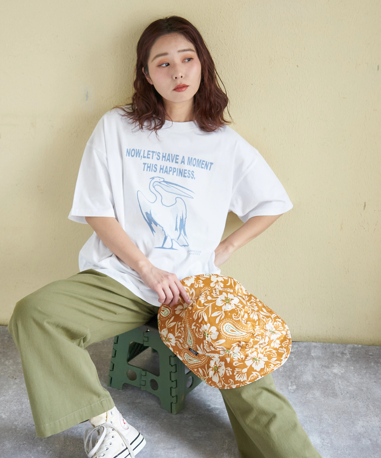 CUBE SUGAR(キューブシュガー) |【春新作】20/-OE天竺 ペリカン プリント Tシャツ