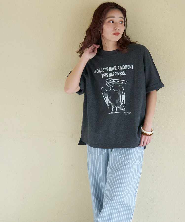 CUBE SUGAR(キューブシュガー) |【春新作】20/-OE天竺 ペリカン プリント Tシャツ