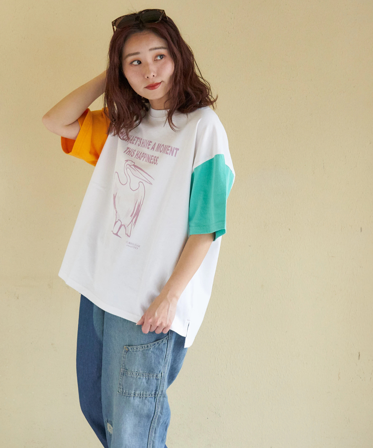 CUBE SUGAR(キューブシュガー) |【春新作】20/-OE天竺 ペリカン プリント Tシャツ