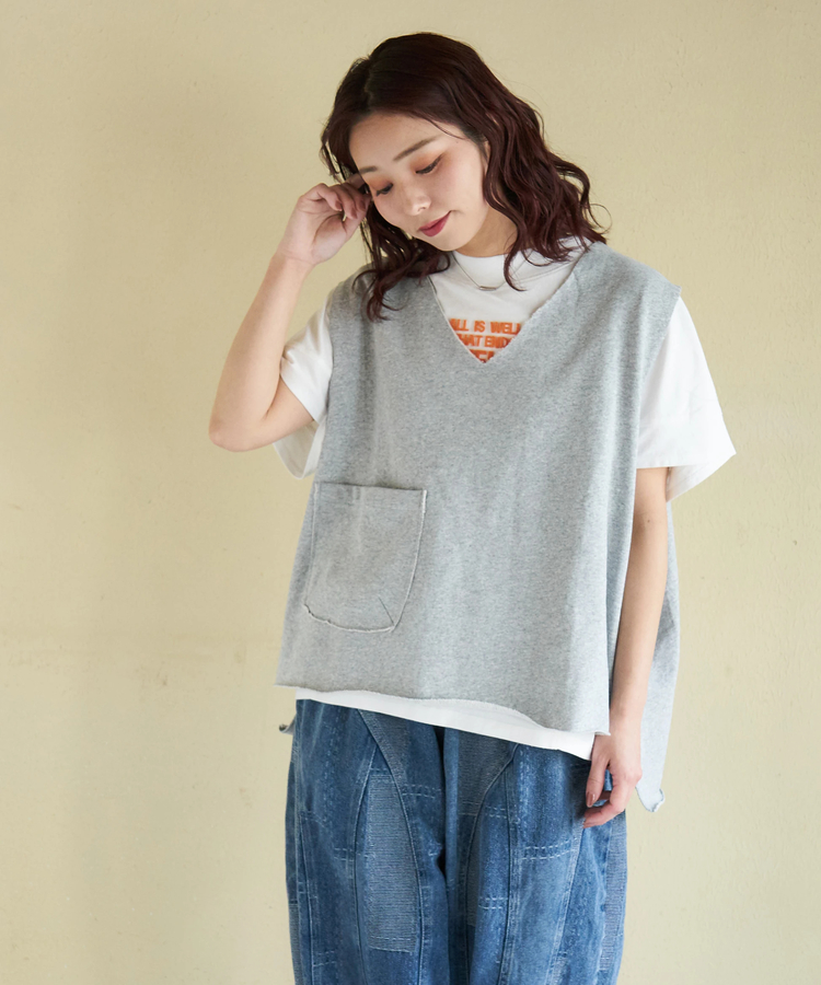 CUBE SUGAR(キューブシュガー) |【春新作】裏毛 スウェット Vネック ルーズ ベスト