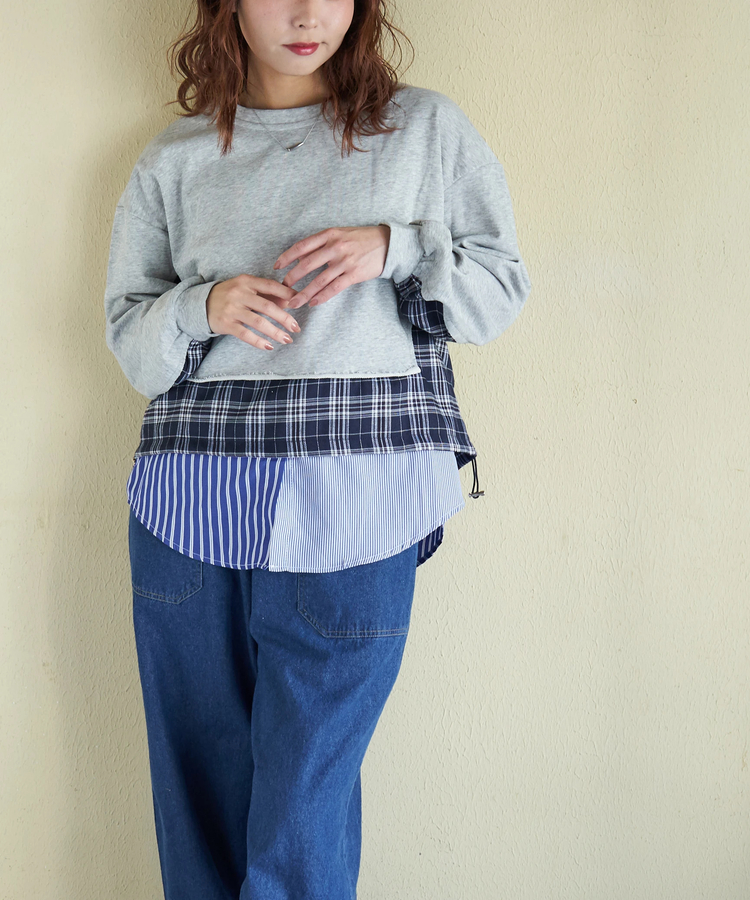 CUBE SUGAR(キューブシュガー) |【春新作】ミニ裏毛 スウェット × チェック 切替 プルオーバー