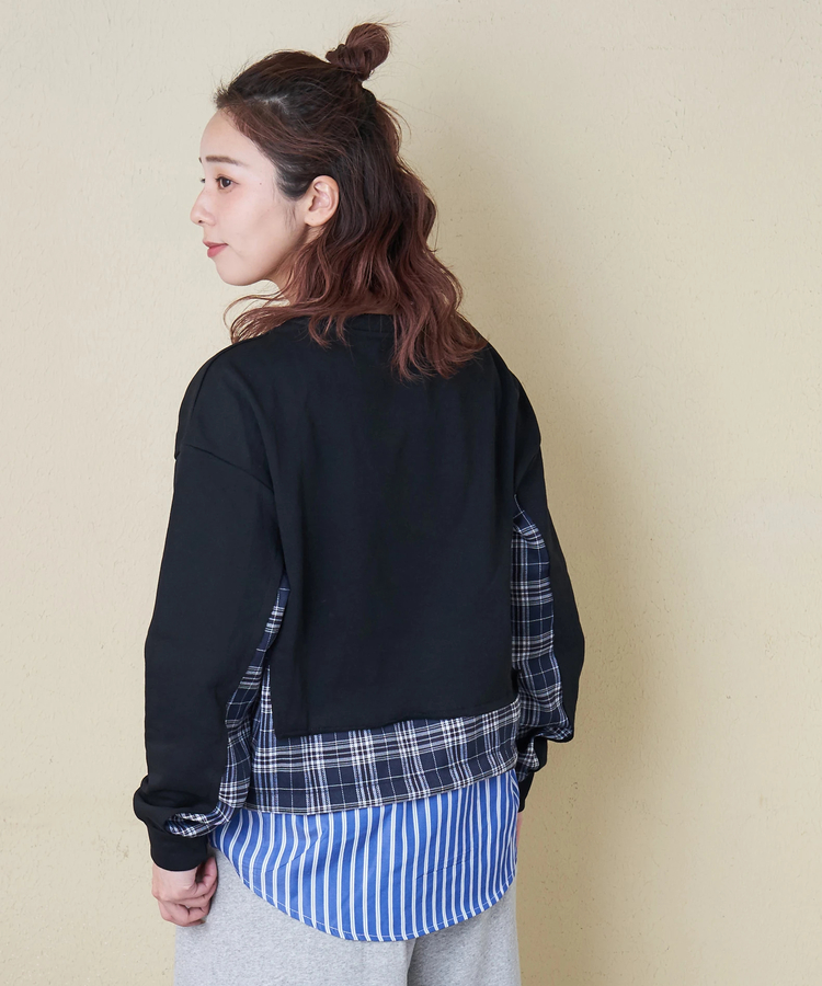 CUBE SUGAR(キューブシュガー) |【春新作】ミニ裏毛 スウェット × チェック 切替 プルオーバー