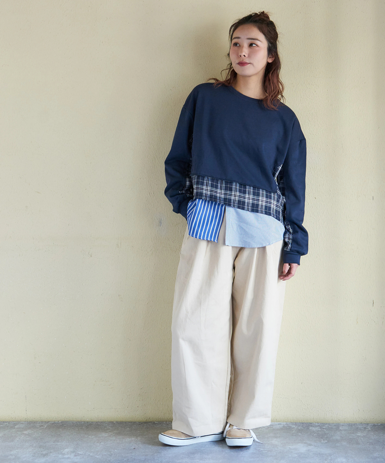 CUBE SUGAR(キューブシュガー) |【春新作】ミニ裏毛 スウェット × チェック 切替 プルオーバー