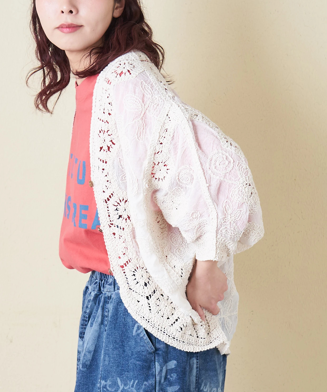 春新作】レース 変形 Vネック カーディガン｜ファッション通販サイトの