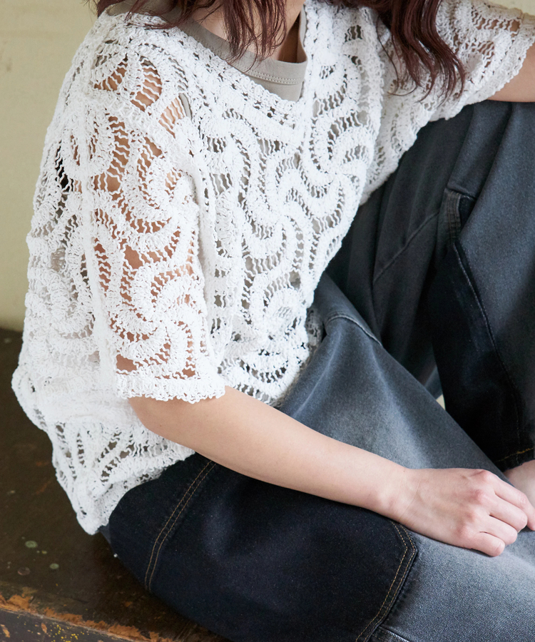 CUBE SUGAR(キューブシュガー) |【春新作】レース 変形 Vネック プルオーバー