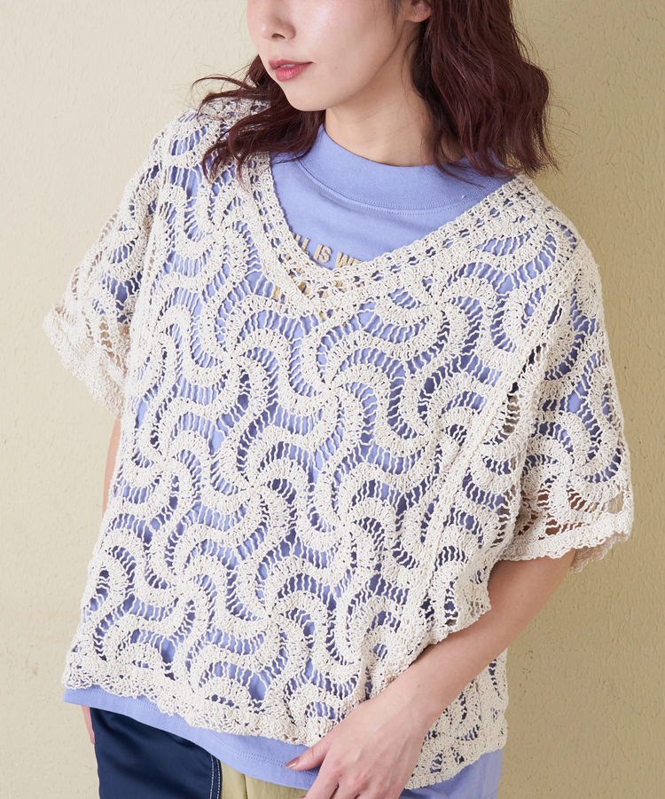 CUBE SUGAR(キューブシュガー) |【春新作】レース 変形 Vネック プルオーバー