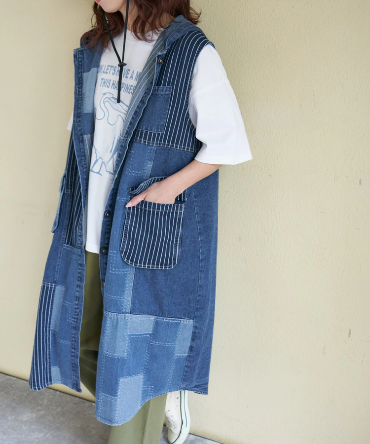 CUBE SUGAR(キューブシュガー) |【春新作】デニム クレイジー 切替 フード付 ワンピース