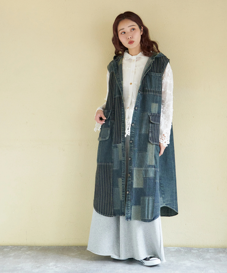 CUBE SUGAR(キューブシュガー) |【春新作】デニム クレイジー 切替 フード付 ワンピース