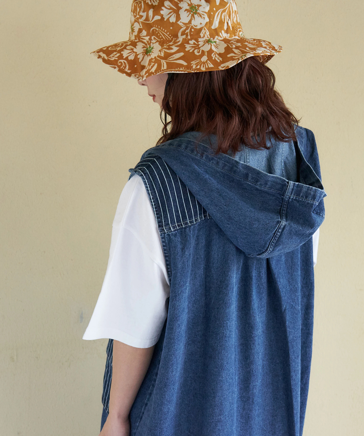 CUBE SUGAR(キューブシュガー) |【春新作】デニム クレイジー 切替 フード付 ワンピース