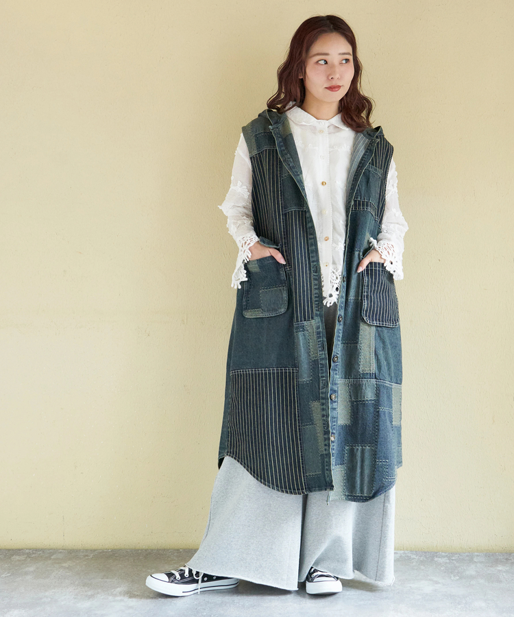 CUBE SUGAR(キューブシュガー) |【春新作】デニム クレイジー 切替 フード付 ワンピース