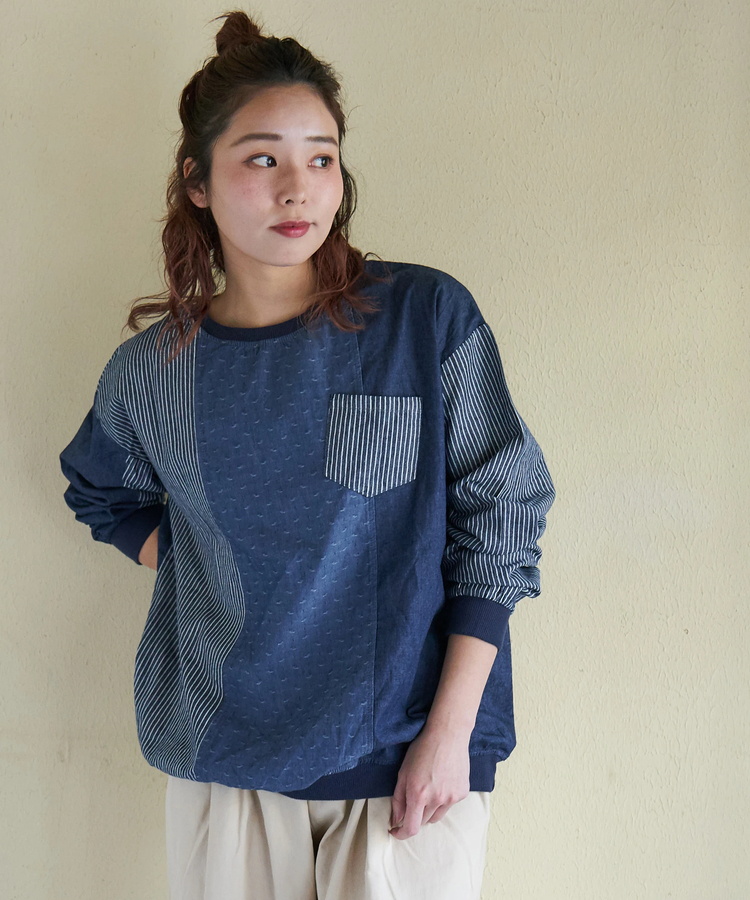 CUBE SUGAR(キューブシュガー) |【春新作】デニム クレイジー 切替 プルオーバー シャツ