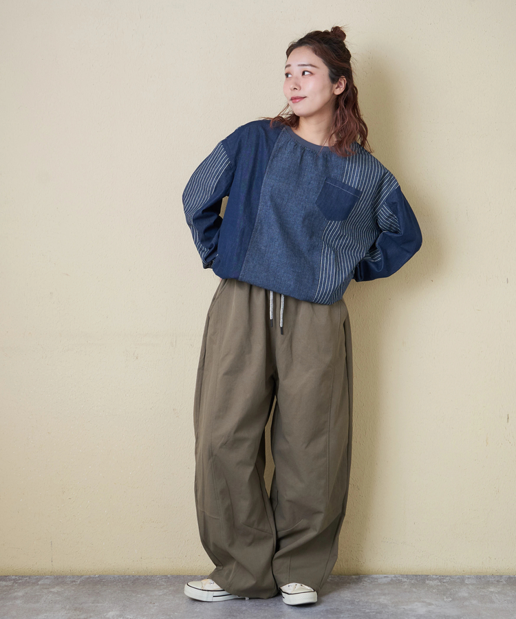 CUBE SUGAR(キューブシュガー) |【春新作】デニム クレイジー 切替 プルオーバー シャツ