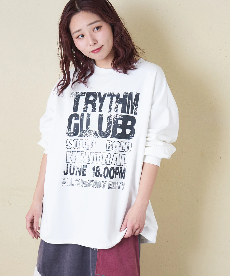 CUBE SUGAR(キューブシュガー) |【春新作】ロゴプリント クルーネック ロングTシャツ